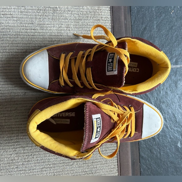 Maroon and yellow suede converse high tops - Picture 4 of 5
